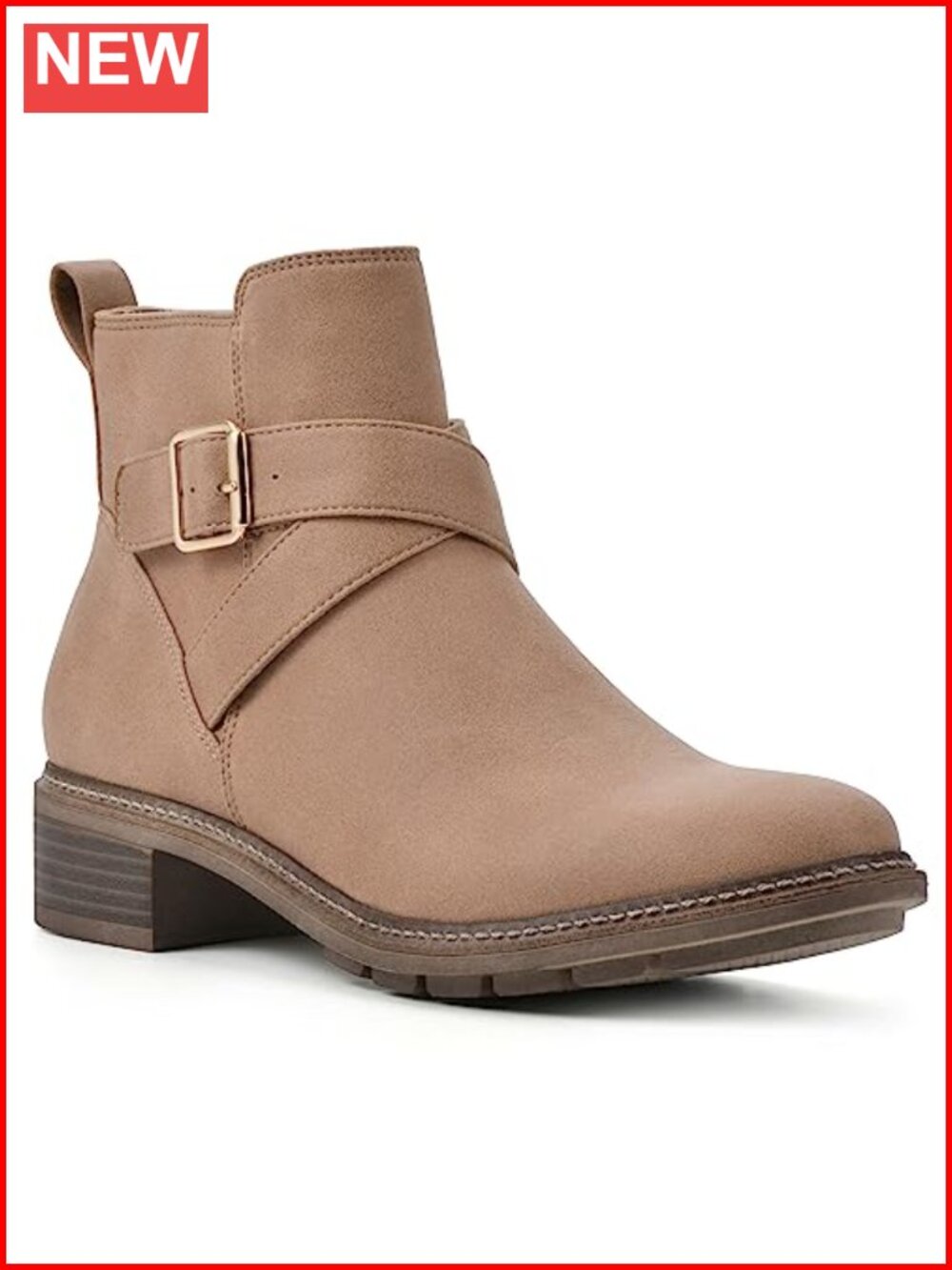 Women's Ankle Bootie Stacked Heel Cushioned Insole Criss Cross Buckle
